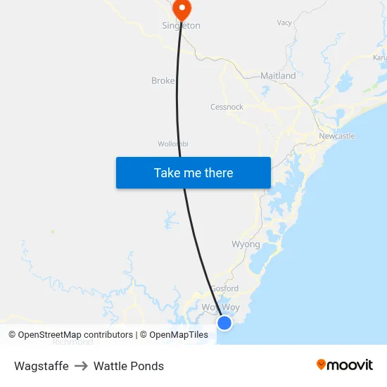 Wagstaffe to Wattle Ponds map