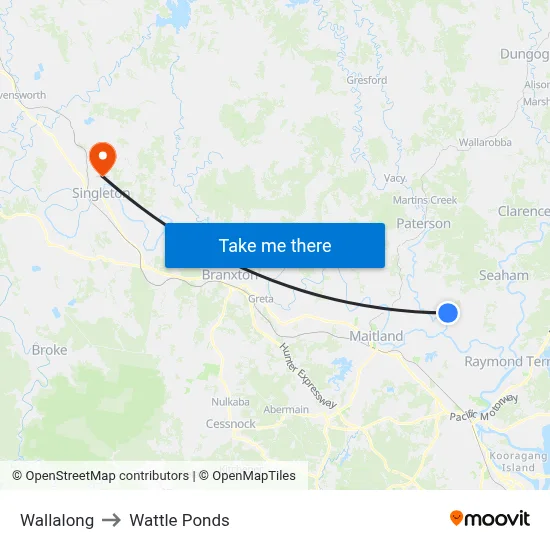 Wallalong to Wattle Ponds map