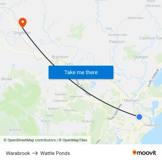 Warabrook to Wattle Ponds map