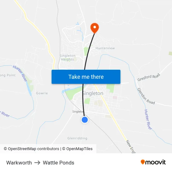 Warkworth to Wattle Ponds map