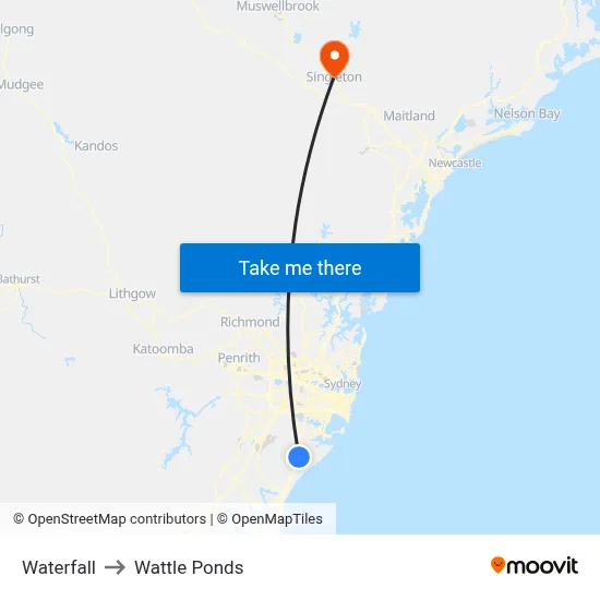 Waterfall to Wattle Ponds map