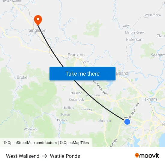West Wallsend to Wattle Ponds map