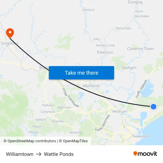 Williamtown to Wattle Ponds map