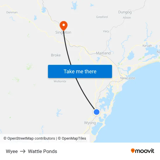 Wyee to Wattle Ponds map
