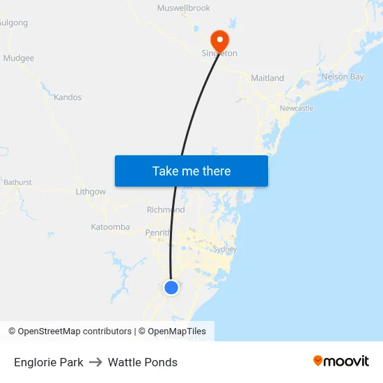 Englorie Park to Wattle Ponds map