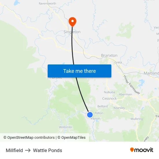 Millfield to Wattle Ponds map
