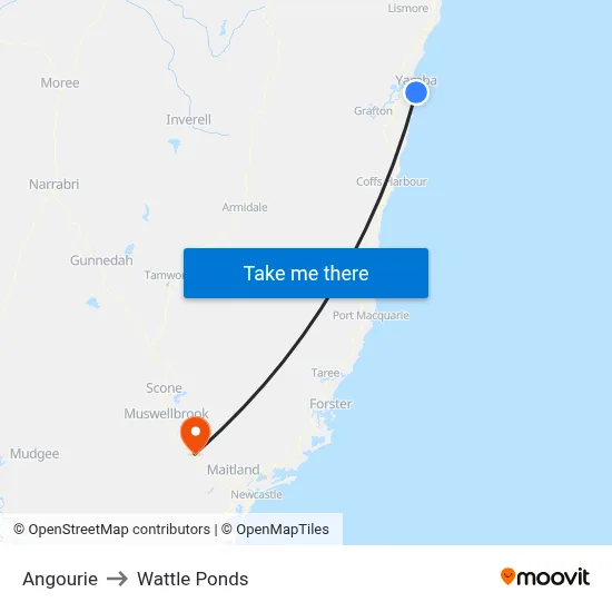 Angourie to Wattle Ponds map