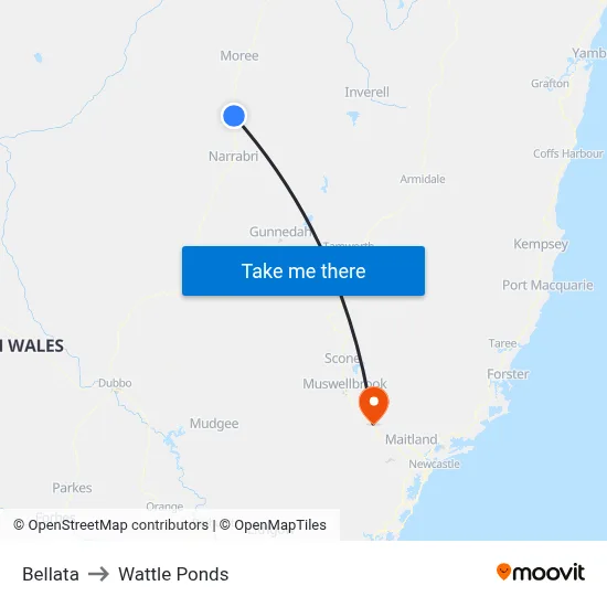 Bellata to Wattle Ponds map
