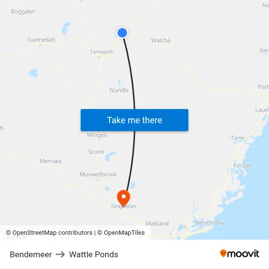 Bendemeer to Wattle Ponds map