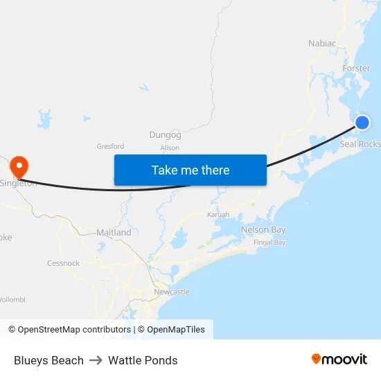 Blueys Beach to Wattle Ponds map
