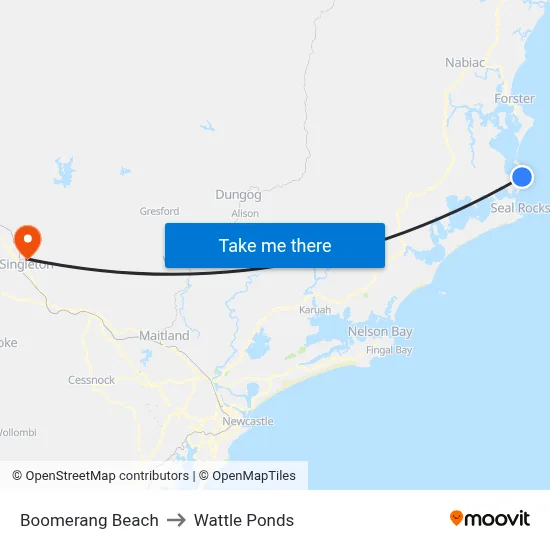 Boomerang Beach to Wattle Ponds map