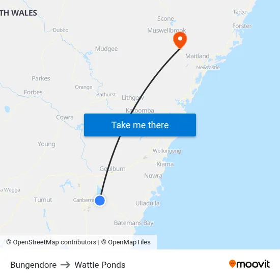 Bungendore to Wattle Ponds map
