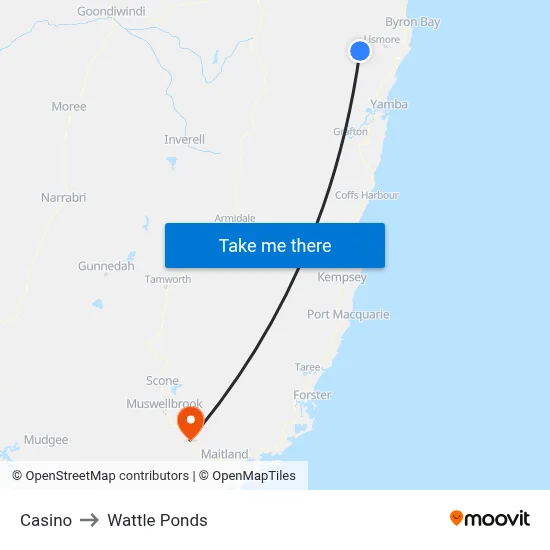 Casino to Wattle Ponds map