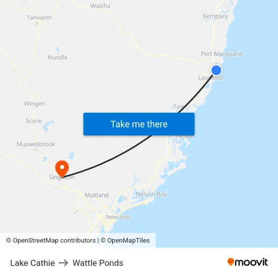 Lake Cathie to Wattle Ponds map