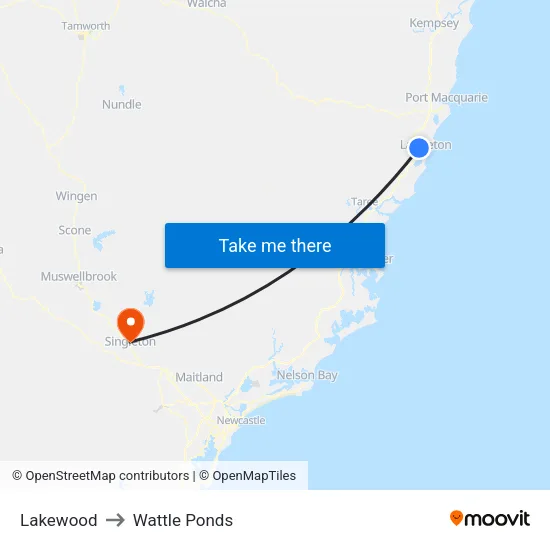 Lakewood to Wattle Ponds map