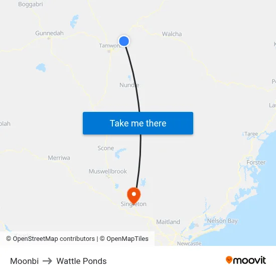 Moonbi to Wattle Ponds map