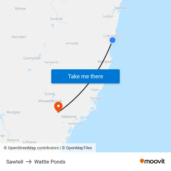 Sawtell to Wattle Ponds map