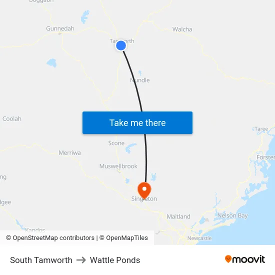 South Tamworth to Wattle Ponds map
