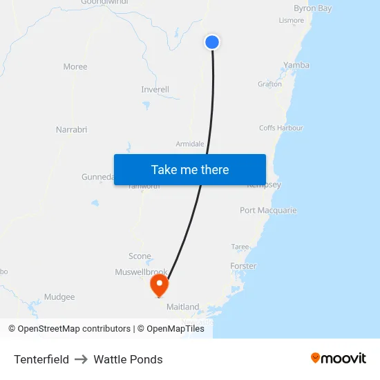 Tenterfield to Wattle Ponds map