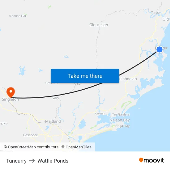 Tuncurry to Wattle Ponds map