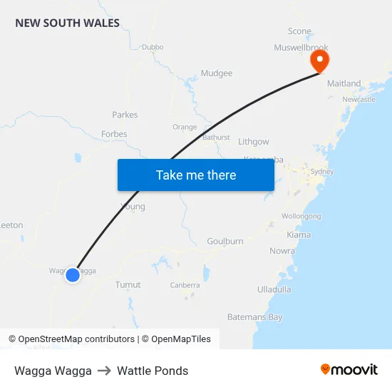 Wagga Wagga to Wattle Ponds map