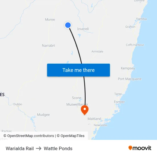 Warialda Rail to Wattle Ponds map