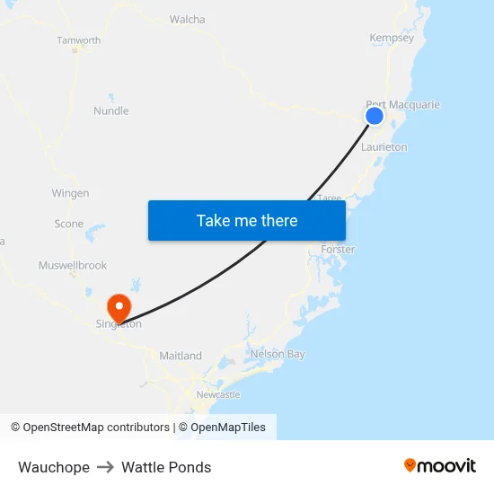 Wauchope to Wattle Ponds map