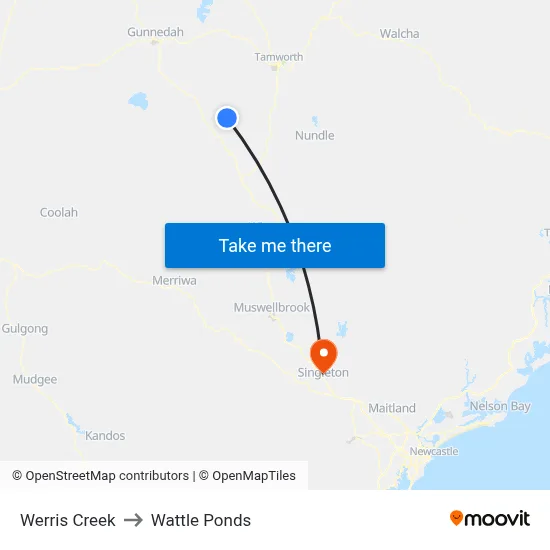 Werris Creek to Wattle Ponds map