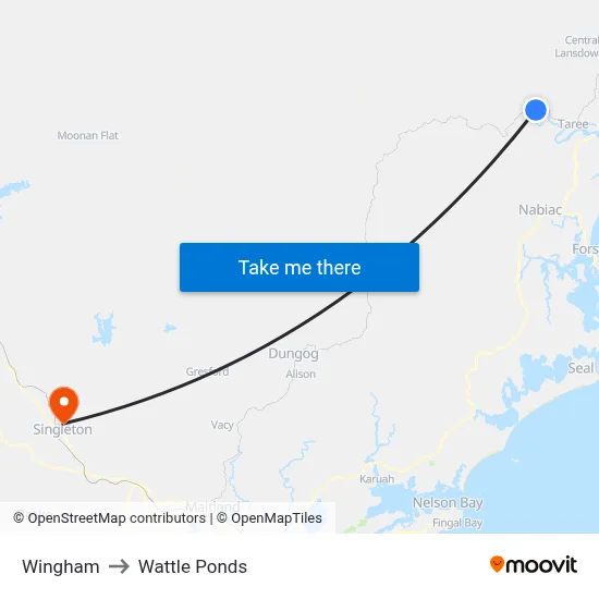 Wingham to Wattle Ponds map