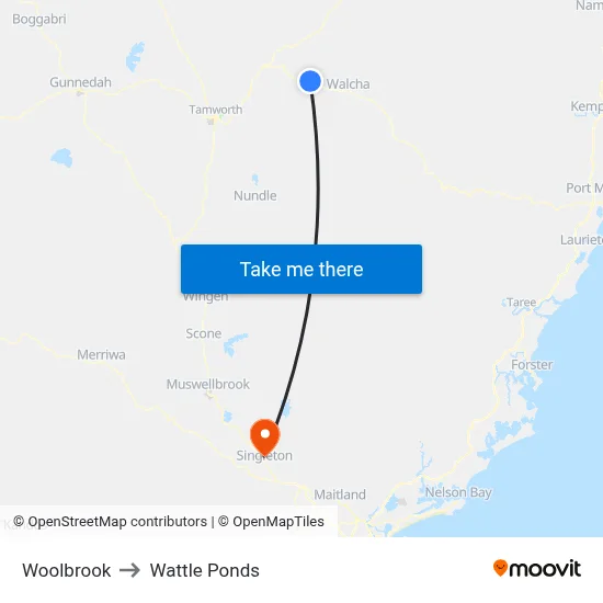 Woolbrook to Wattle Ponds map