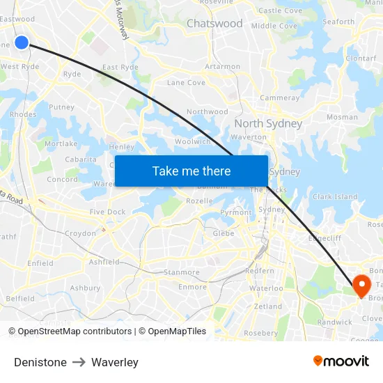 Denistone to Waverley map