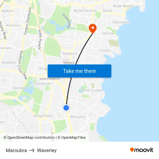 Maroubra to Waverley map