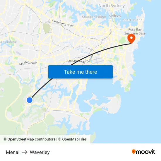Menai to Waverley map