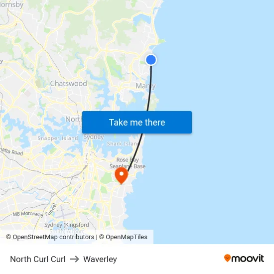 North Curl Curl to Waverley map