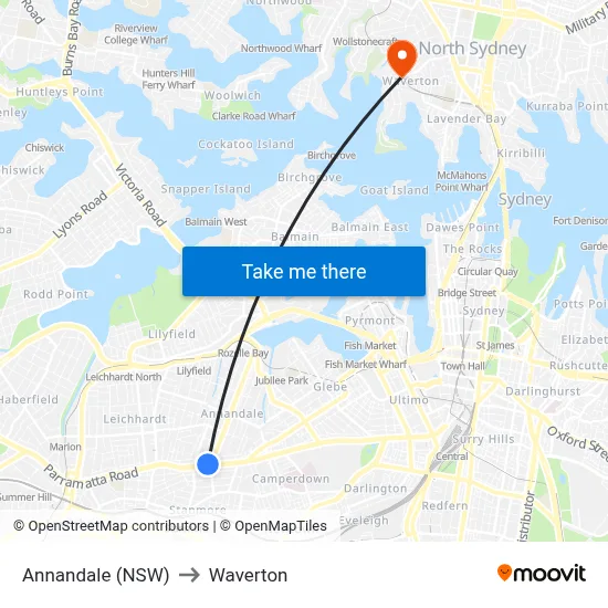 Annandale (NSW) to Waverton map