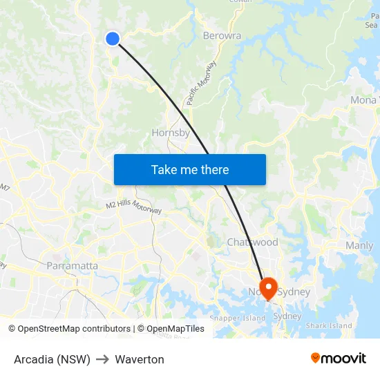 Arcadia (NSW) to Waverton map