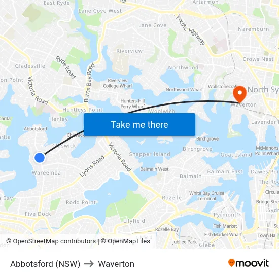 Abbotsford (NSW) to Waverton map