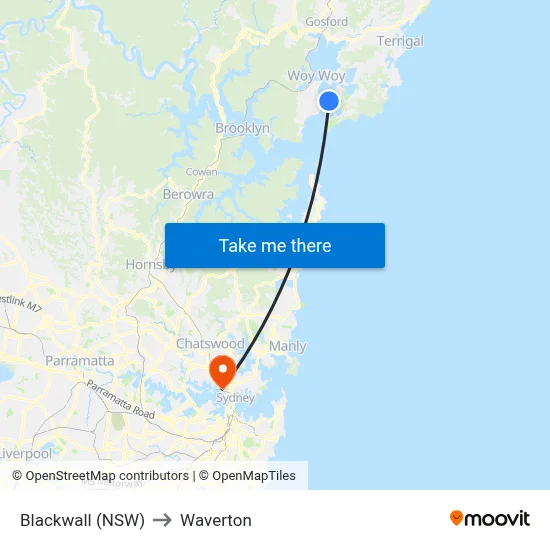 Blackwall (NSW) to Waverton map