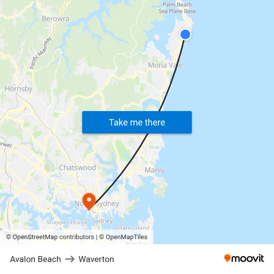 Avalon Beach to Waverton map