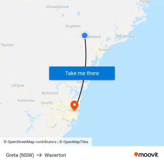 Greta (NSW) to Waverton map