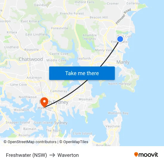 Freshwater (NSW) to Waverton map