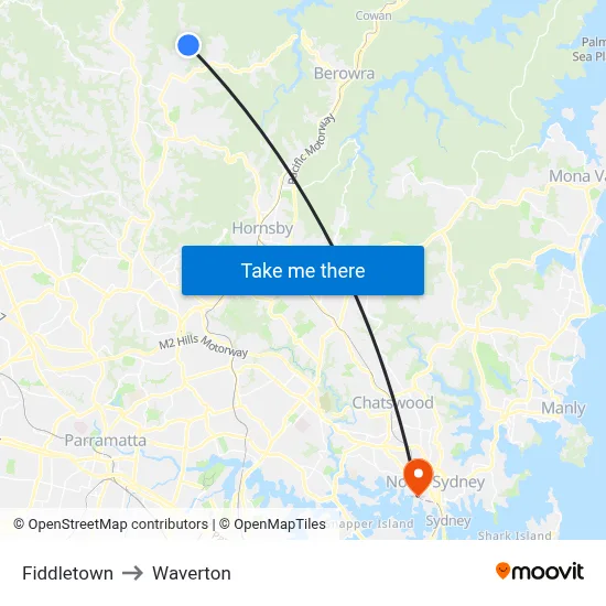 Fiddletown to Waverton map