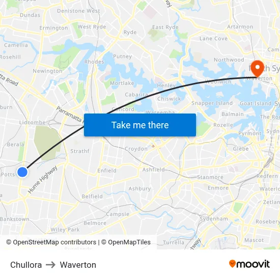 Chullora to Waverton map