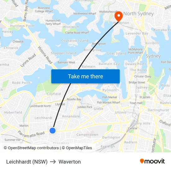 Leichhardt (NSW) to Waverton map