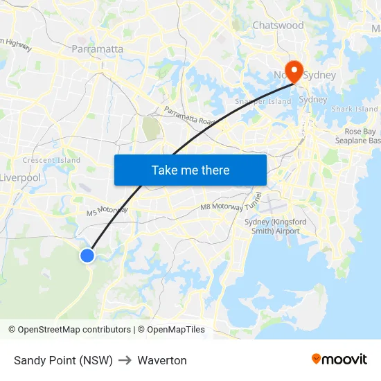Sandy Point (NSW) to Waverton map