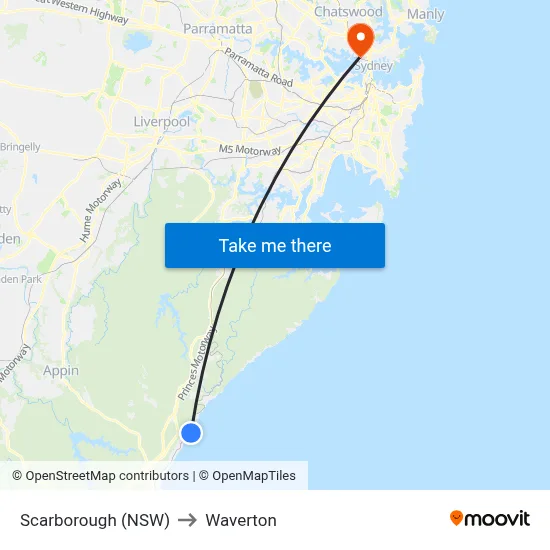 Scarborough (NSW) to Waverton map