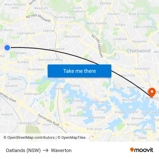 Oatlands (NSW) to Waverton map