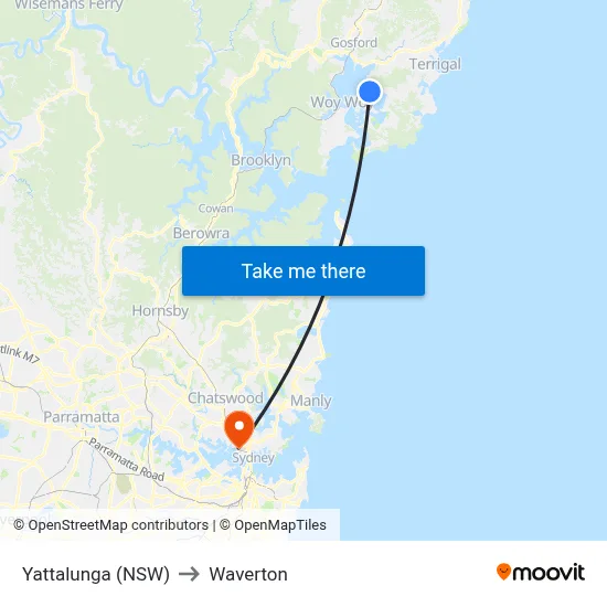 Yattalunga (NSW) to Waverton map