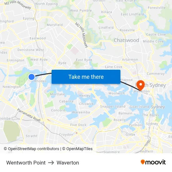 Wentworth Point to Waverton map