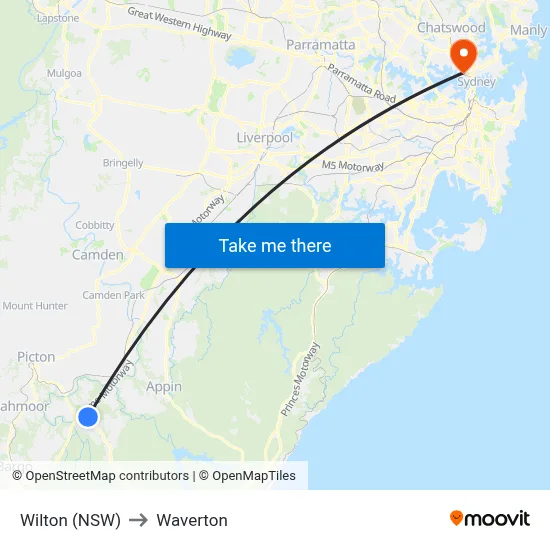 Wilton (NSW) to Waverton map